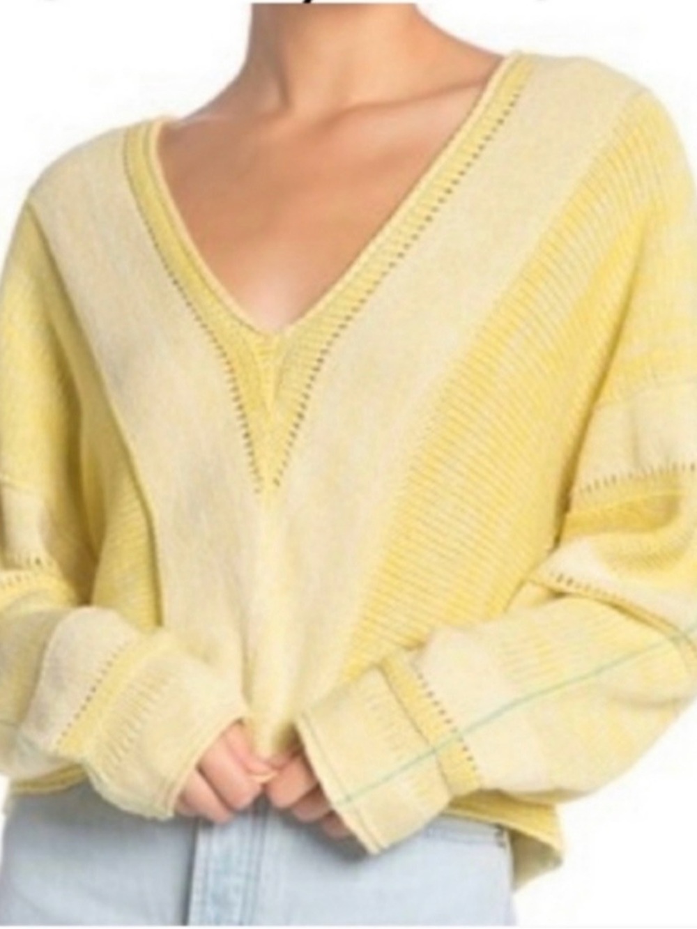 Free People Lemonade Stand Women's Soft V-Neck Yellow Lightweight Sweater Size S